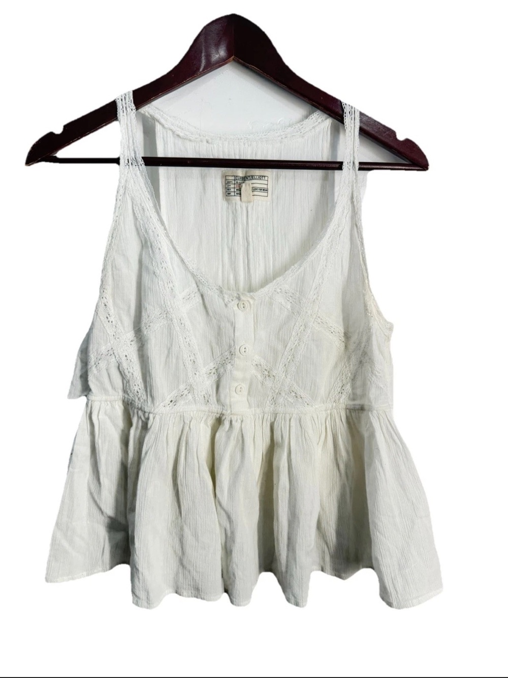 CURRENT ELLIOTT Lace Boho Babydoll Peplum Airy Free People Tank Top White Size 1
